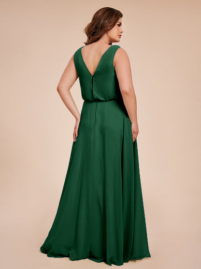 Cowl Neck Chiffon Plus Size Long Bridesmaid Dresses