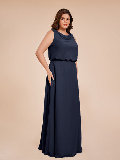 Cowl Neck Chiffon Plus Size Long Bridesmaid Dresses