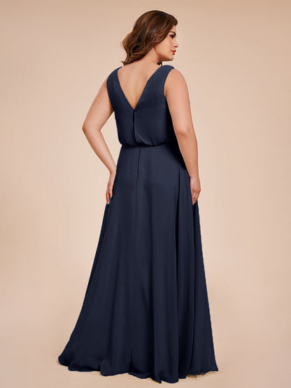 Cowl Neck Chiffon Plus Size Long Bridesmaid Dresses