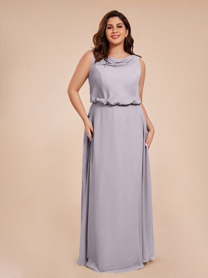 Cowl Neck Chiffon Plus Size Long Bridesmaid Dresses