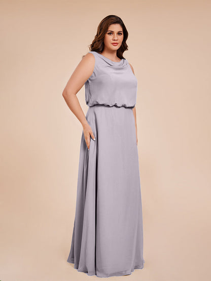 Cowl Neck Chiffon Plus Size Long Bridesmaid Dresses