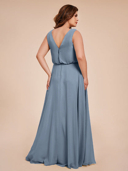 Cowl Neck Chiffon Plus Size Long Bridesmaid Dresses