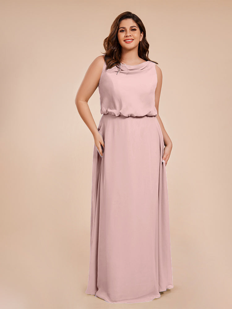 Cowl Neck Chiffon Plus Size Long Bridesmaid Dresses