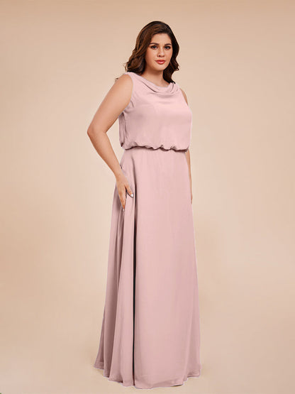 Cowl Neck Chiffon Plus Size Long Bridesmaid Dresses