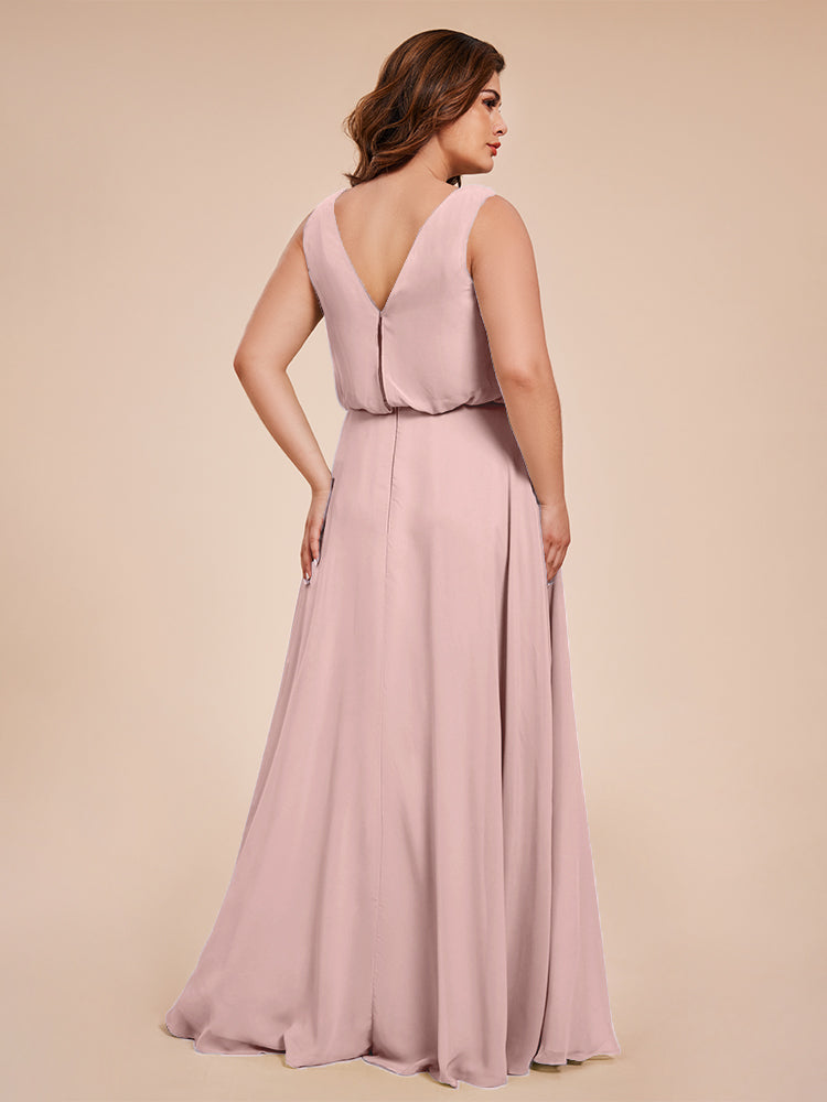 Cowl Neck Chiffon Plus Size Long Bridesmaid Dresses