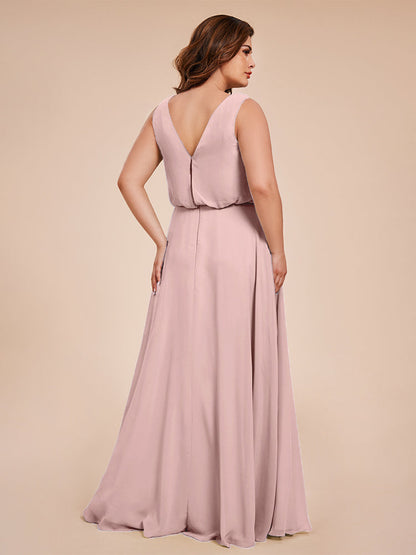 Cowl Neck Chiffon Plus Size Long Bridesmaid Dresses