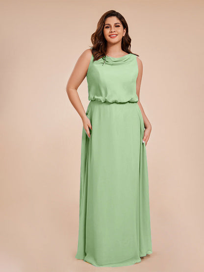 Cowl Neck Chiffon Plus Size Long Bridesmaid Dresses
