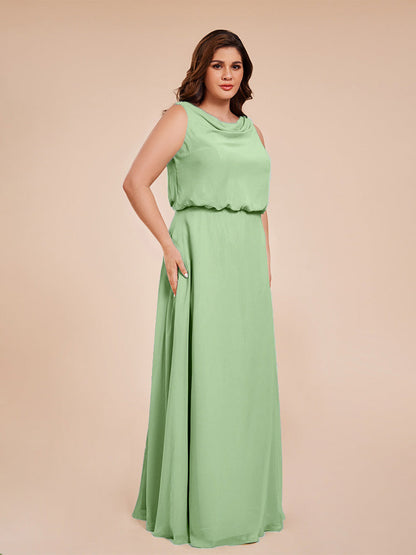 Cowl Neck Chiffon Plus Size Long Bridesmaid Dresses