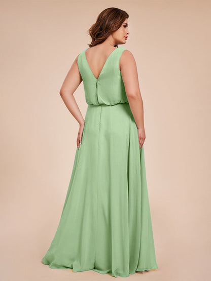 Cowl Neck Chiffon Plus Size Long Bridesmaid Dresses
