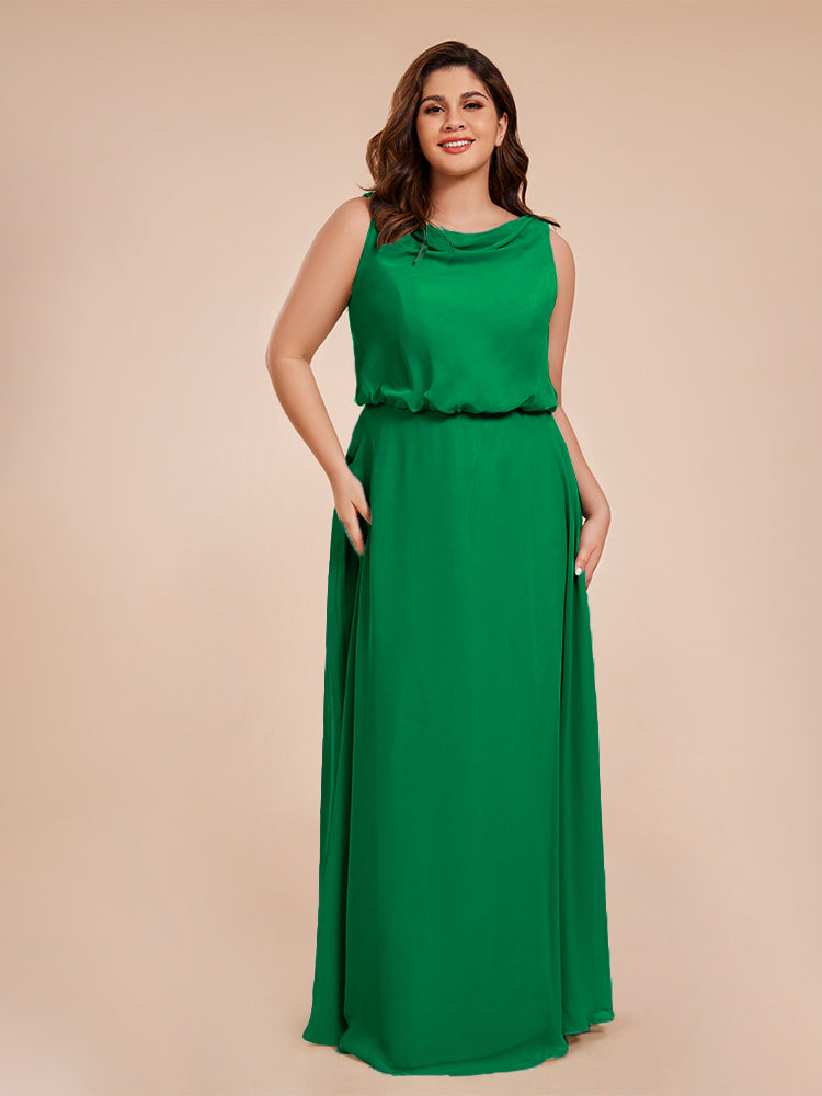 Cowl Neck Chiffon Plus Size Long Bridesmaid Dresses