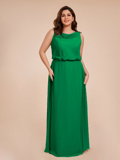 Cowl Neck Chiffon Plus Size Long Bridesmaid Dresses