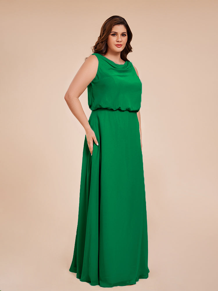 Cowl Neck Chiffon Plus Size Long Bridesmaid Dresses