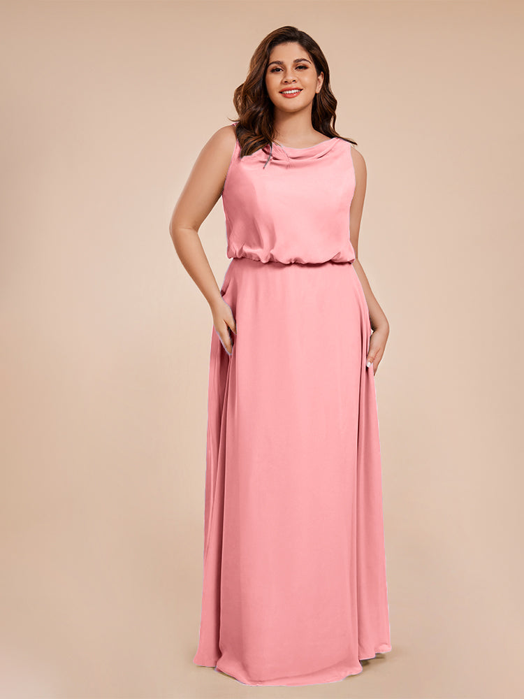 Cowl Neck Chiffon Plus Size Long Bridesmaid Dresses