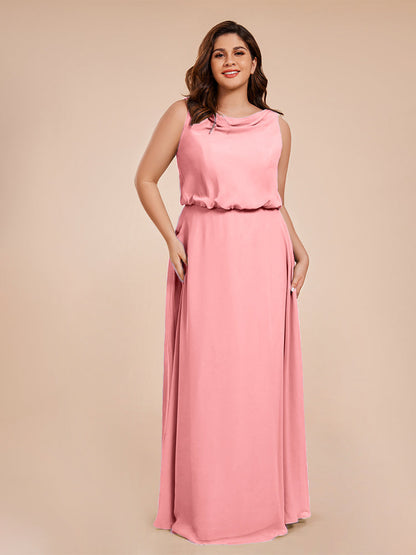 Cowl Neck Chiffon Plus Size Long Bridesmaid Dresses