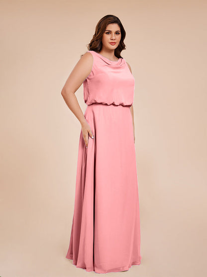 Cowl Neck Chiffon Plus Size Long Bridesmaid Dresses