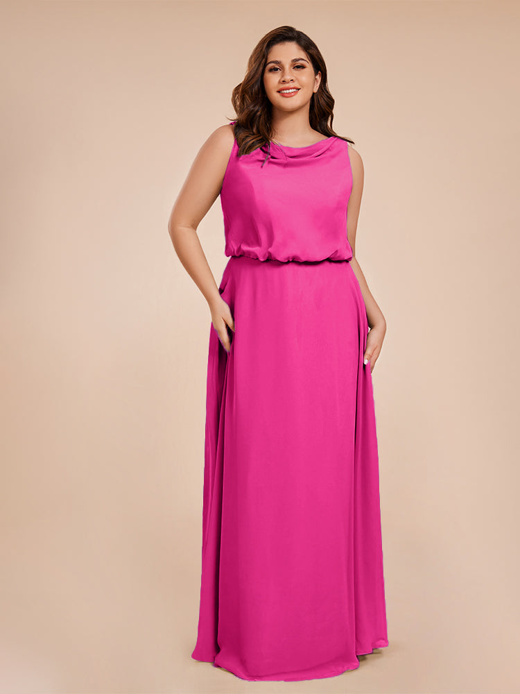 Cowl Neck Chiffon Plus Size Long Bridesmaid Dresses
