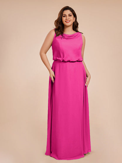 Cowl Neck Chiffon Plus Size Long Bridesmaid Dresses