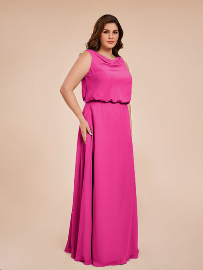 Cowl Neck Chiffon Plus Size Long Bridesmaid Dresses
