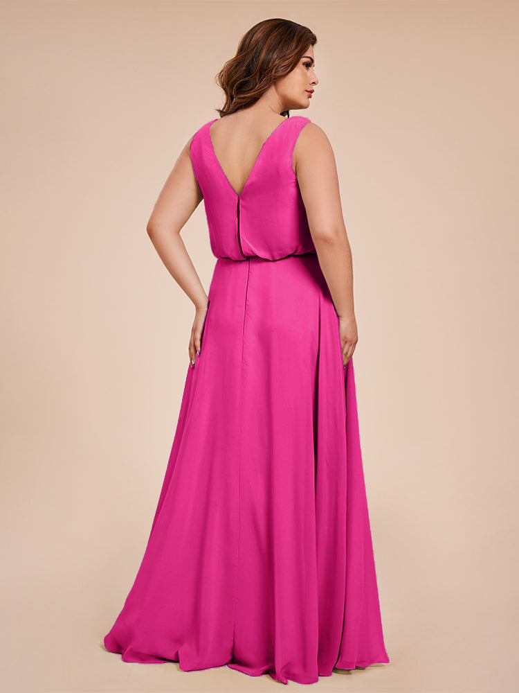 Cowl Neck Chiffon Plus Size Long Bridesmaid Dresses