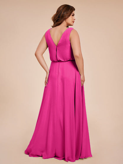 Cowl Neck Chiffon Plus Size Long Bridesmaid Dresses