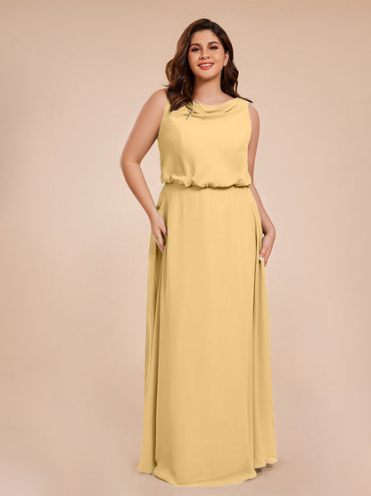 Cowl Neck Chiffon Plus Size Long Bridesmaid Dresses