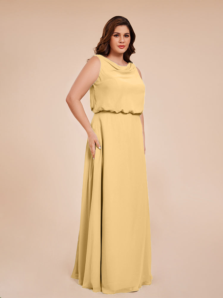 Cowl Neck Chiffon Plus Size Long Bridesmaid Dresses