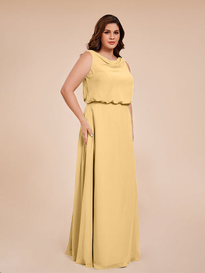 Cowl Neck Chiffon Plus Size Long Bridesmaid Dresses