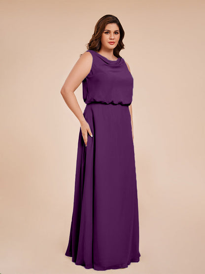 Cowl Neck Chiffon Plus Size Long Bridesmaid Dresses
