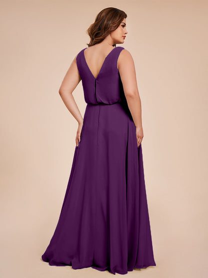 Cowl Neck Chiffon Plus Size Long Bridesmaid Dresses
