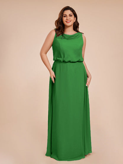 Cowl Neck Chiffon Plus Size Long Bridesmaid Dresses