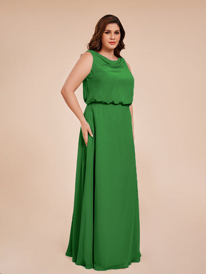 Cowl Neck Chiffon Plus Size Long Bridesmaid Dresses