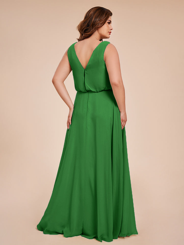 Cowl Neck Chiffon Plus Size Long Bridesmaid Dresses
