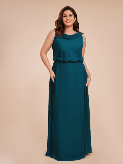 Cowl Neck Chiffon Plus Size Long Bridesmaid Dresses