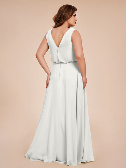 Cowl Neck Chiffon Plus Size Long Bridesmaid Dresses