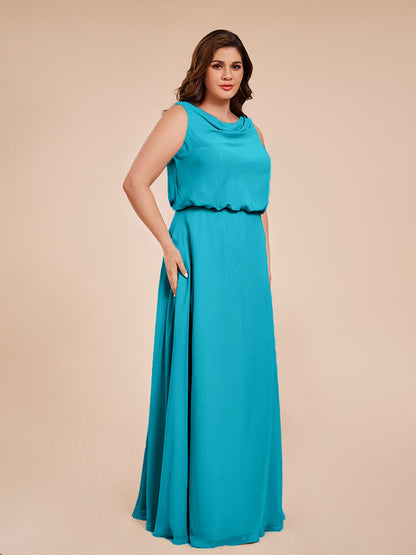 Cowl Neck Chiffon Plus Size Long Bridesmaid Dresses
