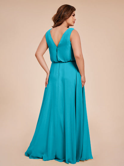 Cowl Neck Chiffon Plus Size Long Bridesmaid Dresses