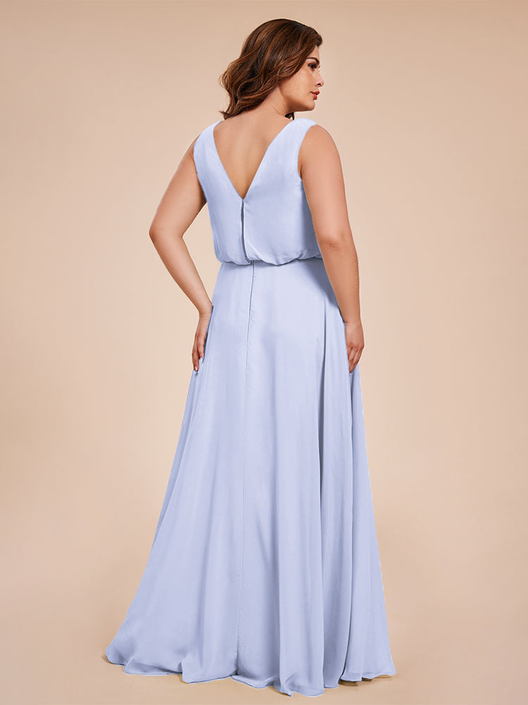Cowl Neck Chiffon Plus Size Long Bridesmaid Dresses