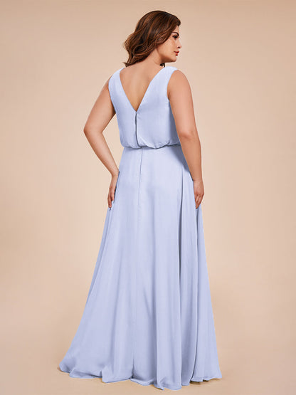 Cowl Neck Chiffon Plus Size Long Bridesmaid Dresses