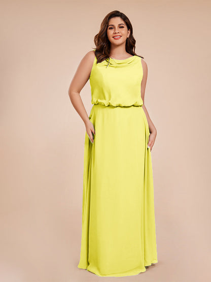 Cowl Neck Chiffon Plus Size Long Bridesmaid Dresses
