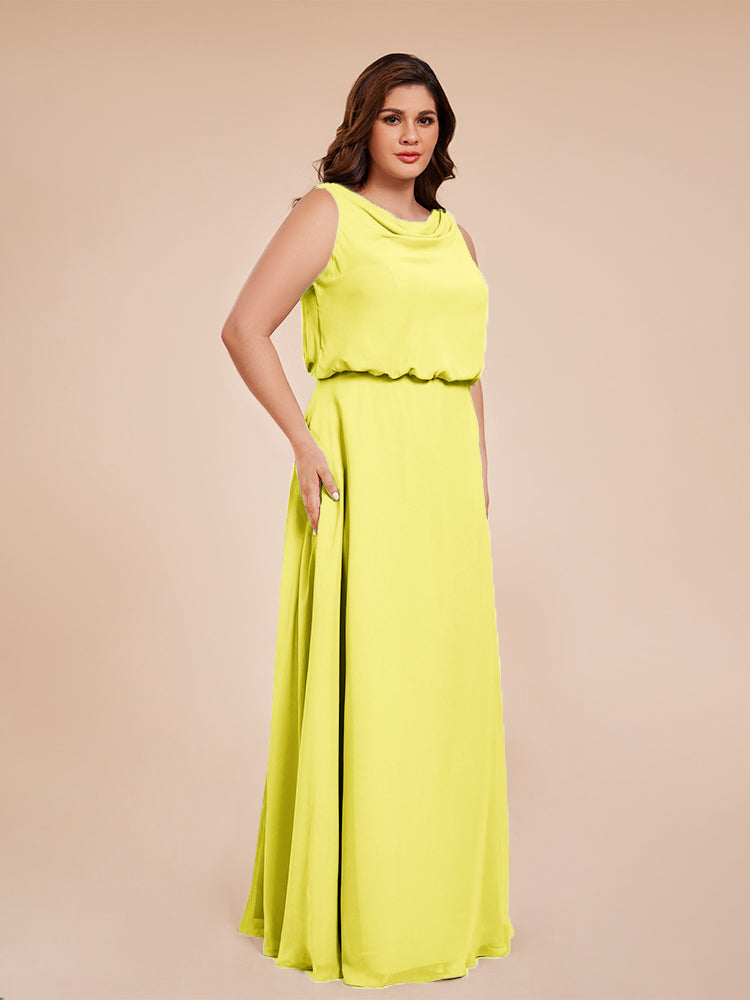 Cowl Neck Chiffon Plus Size Long Bridesmaid Dresses