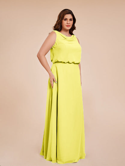 Cowl Neck Chiffon Plus Size Long Bridesmaid Dresses