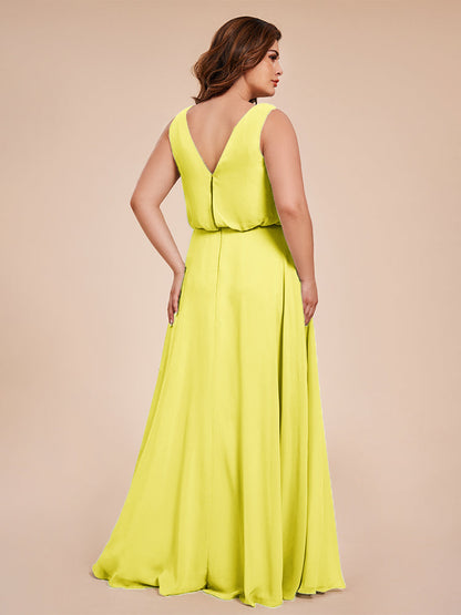 Cowl Neck Chiffon Plus Size Long Bridesmaid Dresses