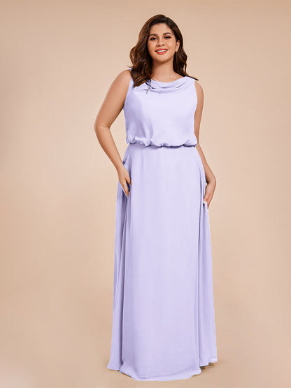 Cowl Neck Chiffon Plus Size Long Bridesmaid Dresses