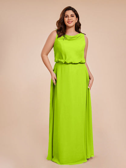 Cowl Neck Chiffon Plus Size Long Bridesmaid Dresses