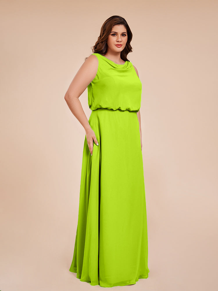 Cowl Neck Chiffon Plus Size Long Bridesmaid Dresses