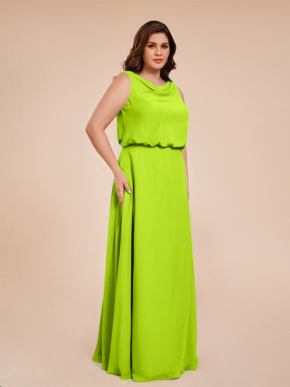 Cowl Neck Chiffon Plus Size Long Bridesmaid Dresses