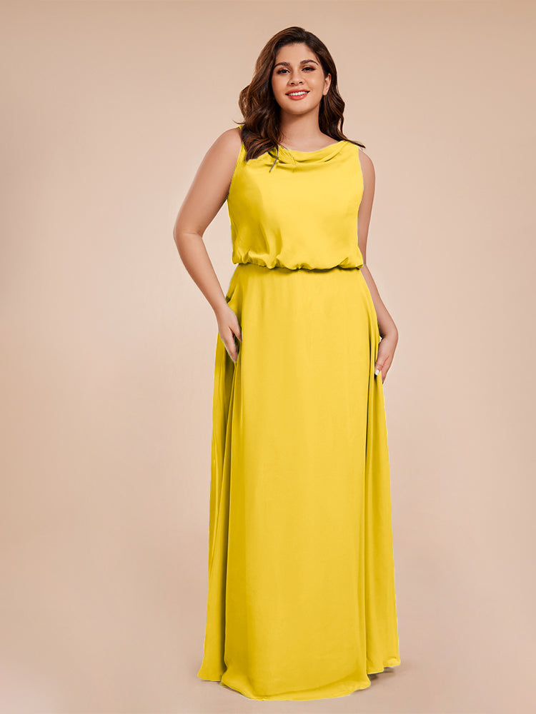 Cowl Neck Chiffon Plus Size Long Bridesmaid Dresses