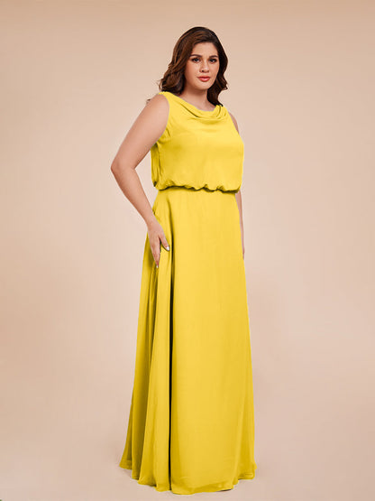 Cowl Neck Chiffon Plus Size Long Bridesmaid Dresses