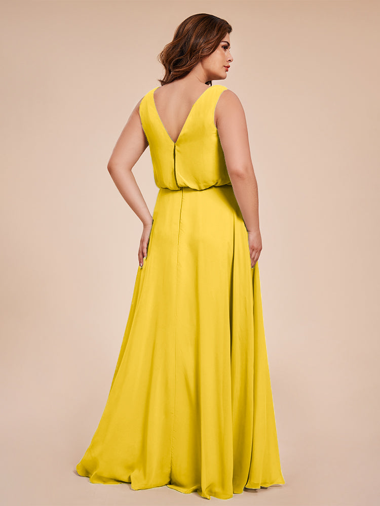 Cowl Neck Chiffon Plus Size Long Bridesmaid Dresses