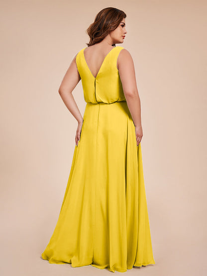 Cowl Neck Chiffon Plus Size Long Bridesmaid Dresses